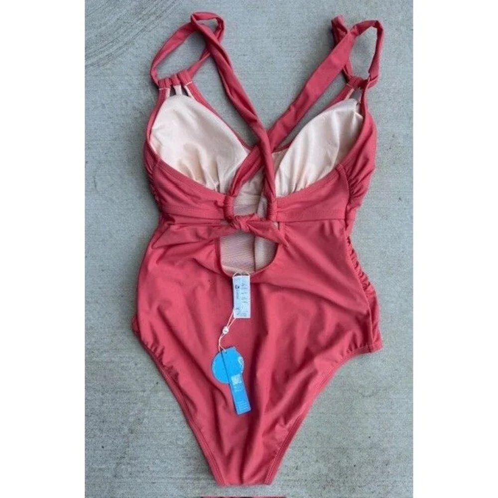 Cupshe Tempest Shirred Cutout Tie Back One Piece Swimsuit Bathing Suit Plus 0X‎